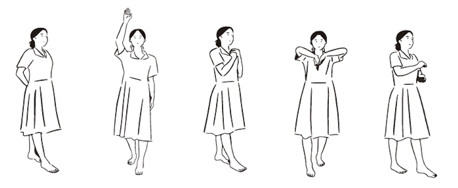 「祈りの踊り」振付図解。作品の最後のシーンで、みんなで輪になって踊ります。